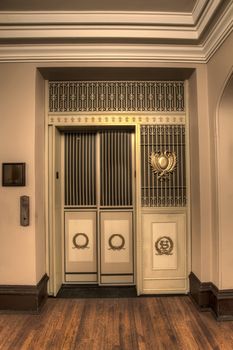 Old Antique Elevator in Historic Courthouse Building 