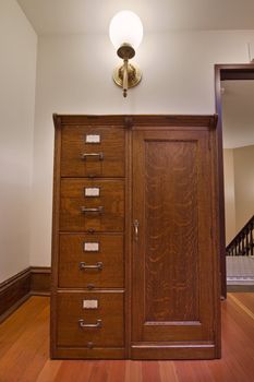 Antique Oak Filing Cabinet inside Historic Courthouse