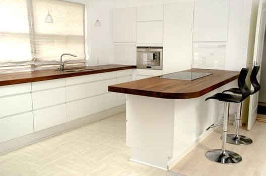 A modern white kitchen.