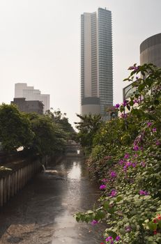 Canal in slum of Jakarta city Indonesia