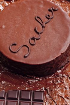 still life of Sacher cake