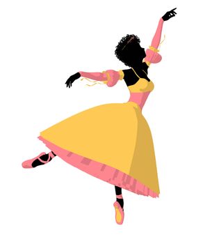 African american ballerina silhouette on a white background