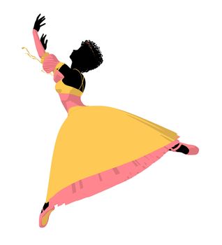 African american ballerina silhouette on a white background