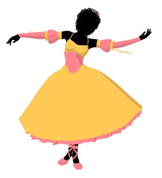 African american ballerina silhouette on a white background