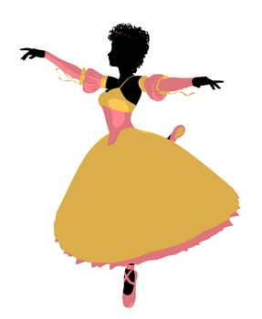 African american ballerina silhouette on a white background