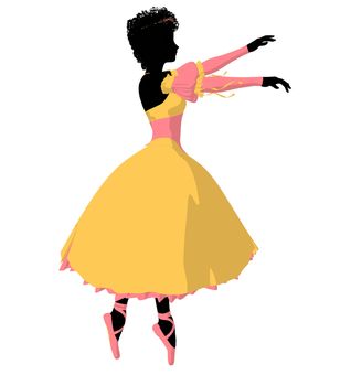 African american ballerina silhouette on a white background