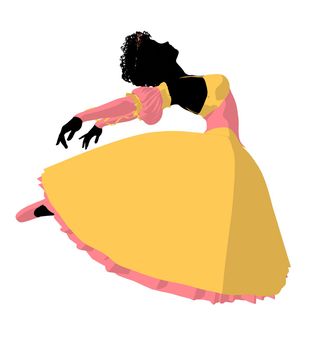 African american ballerina silhouette on a white background