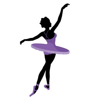 African american ballerina silhouette on a white background