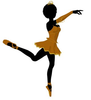 African american ballerina silhouette on a white background