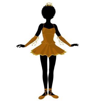 African american ballerina silhouette on a white background