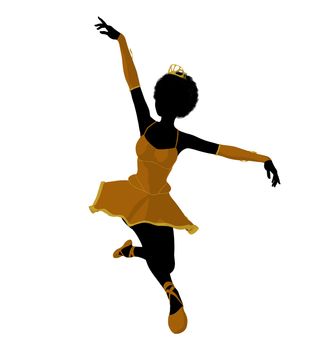 African american ballerina silhouette on a white background