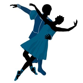 African american ballet couple silhouette on a white background