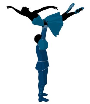African american ballet couple silhouette on a white background