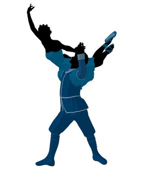 African american ballet couple silhouette on a white background