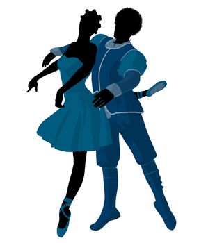 African american ballet couple silhouette on a white background