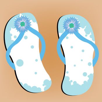 flip flops on sandy beach, abstract vector art illustration