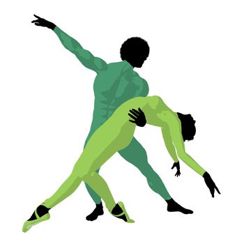 African american ballet couple silhouette on a white background