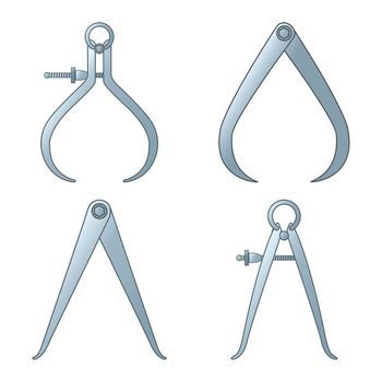 different tipes of calipers against white background, abstract vector art illustration