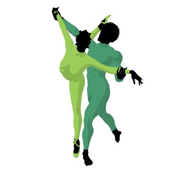 African american ballet couple silhouette on a white background