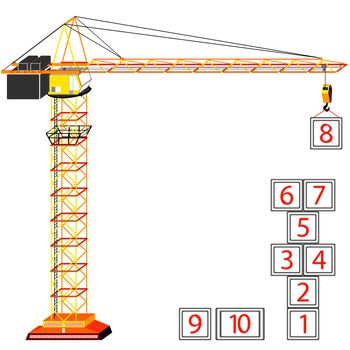 hopscotch building concept and crane against white background, abstract vector art illustration