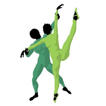 African american ballet couple silhouette on a white background