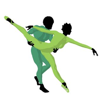 African american ballet couple silhouette on a white background