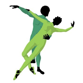 African american ballet couple silhouette on a white background