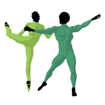 African american ballet couple silhouette on a white background