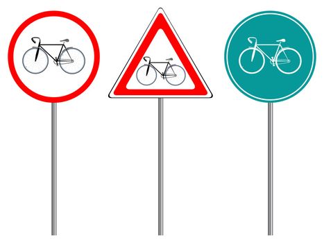 bike traffic signs against white background, abstract vector art illustration
