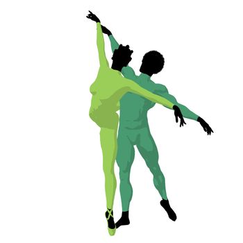 African american ballet couple silhouette on a white background