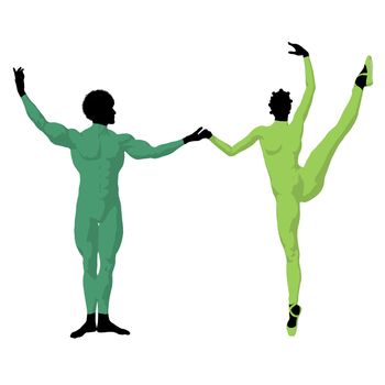 African american ballet couple silhouette on a white background