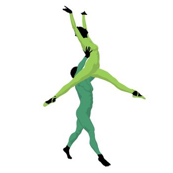 African american ballet couple silhouette on a white background