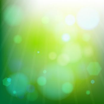 abstract light and rays over green background, vector art illustration