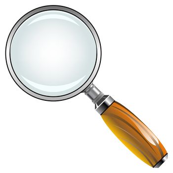 magnifying glass with wooden handle against white background, abstract vector art illustration
