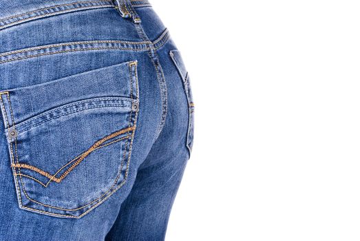 women wearing a pair of blue jeans against white background