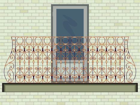 iron balcony against wall background, abstract vector art illustration