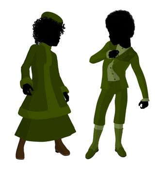 Victorian girl talking to a boy silhouette on a white background