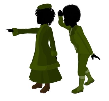 Victorian girl talking to a boy silhouette on a white background