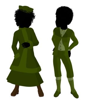 Victorian girl talking to a boy silhouette on a white background