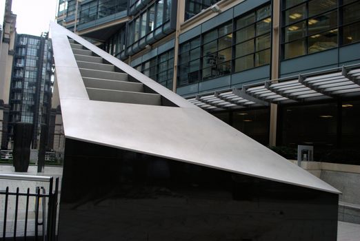 Modern sculpture in office block in city of london