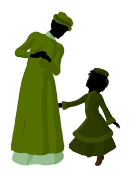 Victorian mother and child silhouette on a white background