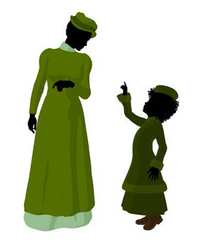 Victorian mother and child silhouette on a white background