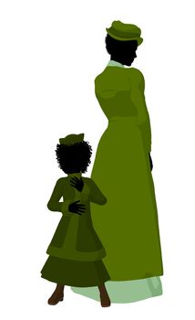 Victorian mother and child silhouette on a white background