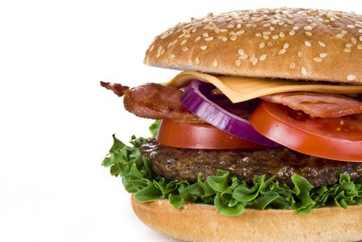 Beef and bacon burger isolated over white background