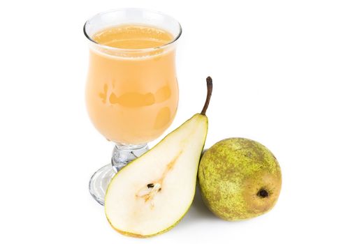 Pear juice with pear fruit isolated over white background