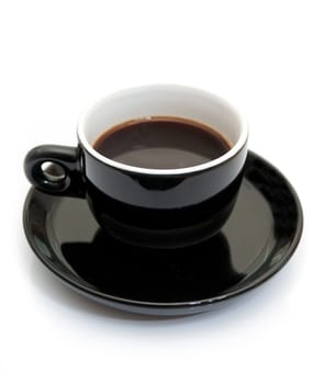 Espresso Coffee in Black Cup on White Background