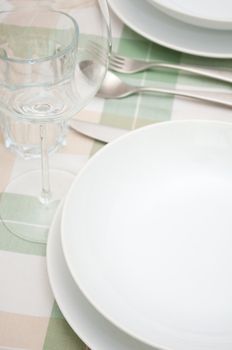 Restaurant With Set Table - Plates, Cutlery and Glasses