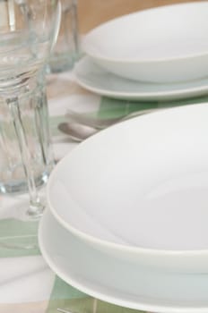 Restaurant With Set Table - Plates, Cutlery and Glasses