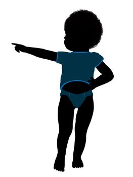 African american male infant toddler silhouette on a white background