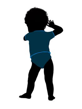 African american male infant toddler silhouette on a white background